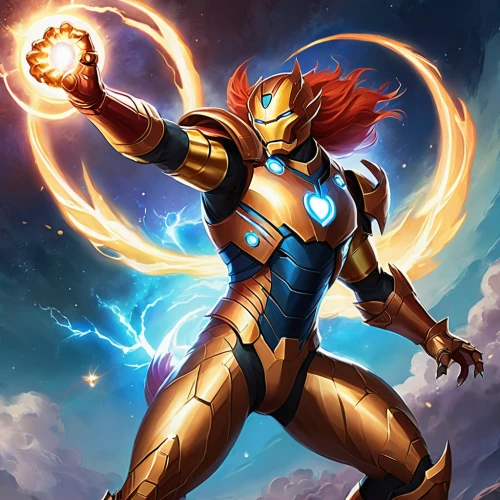 symetra,nova,ironman,iron man,captain marvel,iron-man,tony stark,god of thunder,phoenix,power icon,phoenix rooster,sunburst background,human torch,paysandisia archon,collectible card game,firestar,firespin,cancer icon,fire background,thundercat,Illustration,Realistic Fantasy,Realistic Fantasy 01