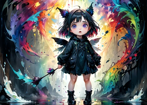 child fairy,little girl fairy,evil fairy,dizzy,alice,fairy world,black angel,fairy,nico,rainbow background,fairy galaxy,chibi girl,fairy queen,prismatic,vocaloid,antasy,colorful heart,fairy tale character,fantasia,fairy dust,Anime,Anime,General