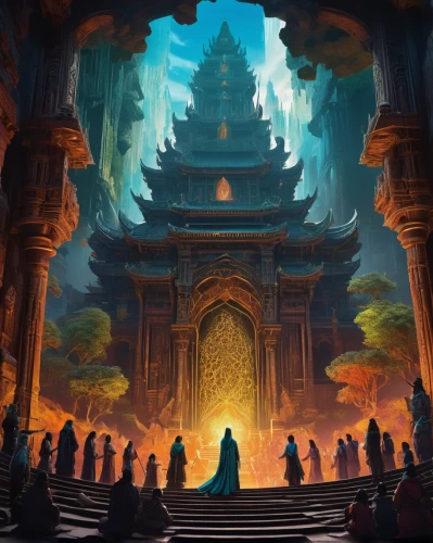 buddhist hell,hall of supreme harmony,temple fade,world digital painting,hall of the fallen,hanging temple,the throne,ancient city,chinese temple,throne,buddhist temple,kingdom,fantasy picture,victory gate,fantasy landscape,shrine,temples,backgrounds,heaven gate,buddhists monks,Conceptual Art,Graffiti Art,Graffiti Art 05