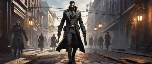 trench coat,scythe,long coat,overcoat,walking stick,imperial coat,stilts,lamplighter,assassin,black coat,hamelin,the wanderer,standing man,devil's walkingstick,assassins,vesper,tall man,merchant,game illustration,quarterstaff,Unique,Design,Character Design