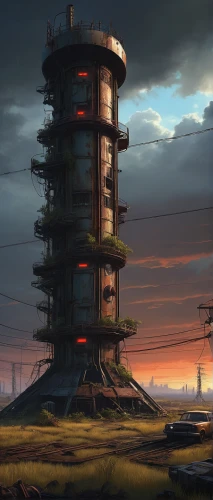 post-apocalyptic landscape,cellular tower,industrial landscape,futuristic landscape,steel tower,watertower,wasteland,post apocalyptic,industrial ruin,cell tower,electric tower,landmark,urban towers,ancient city,post-apocalypse,observation tower,watchtower,artificial island,lookout tower,skyscraper town,Conceptual Art,Sci-Fi,Sci-Fi 15