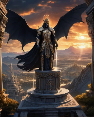 heroic fantasy,king of the ravens,figure of justice,scales of justice,gargoyle,the statue,imperator,justitia,bronze horseman,gargoyles,batman,golden scale,emperor,the ruler,corvus,death god,the archangel,fantasy picture,liberty statue,cent,Illustration,Realistic Fantasy,Realistic Fantasy 46