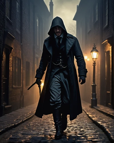 hooded man,assassin,scythe,overcoat,assassins,trench coat,robin hood,wick,swordsman,ledger,grimm reaper,full hd wallpaper,black coat,with the mask,guy fawkes,best arrow,grim reaper,blind alley,frock coat,the wanderer,Illustration,Retro,Retro 23