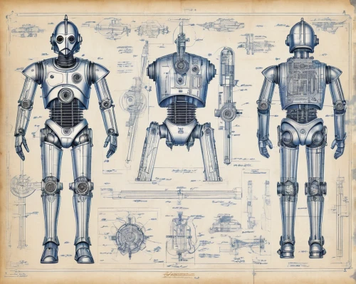 droids,blueprint,blueprints,costume design,retro paper doll,cybernetics,droid,robotics,district 9,biomechanical,robots,diving equipment,model kit,c-3po,robotic,vintage skeleton,knight armor,endoskeleton,robot,prosthetics,Unique,Design,Blueprint