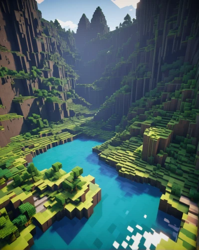 ravine,terraforming,floating islands,mountain valleys,mountain world,tileable,mountainous landforms,green valley,mountainous landscape,minecraft,an island far away landscape,tileable patchwork,canyon,biome,mountain valley,mountain plateau,karst landscape,amplified,forests,cliffs,Conceptual Art,Daily,Daily 14