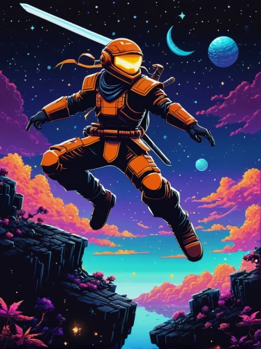 violinist violinist of the moon,boba fett,pixel art,moon walk,space walk,spaceman,astronaut,sci fiction illustration,nova,spacesuit,cg artwork,aquanaut,retro background,game art,action-adventure game,cartoon ninja,sci fi,wall,ranger,would a background,Illustration,Realistic Fantasy,Realistic Fantasy 36