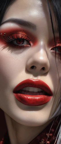 geisha girl,cosmetic,geisha,vampire lady,vampire woman,lip liner,red lips,retouch,red skin,cosmetic brush,natural cosmetic,cosmetics,doll's facial features,retouching,red lipstick,mulan,oil cosmetic,render,red spider lily,beauty face skin