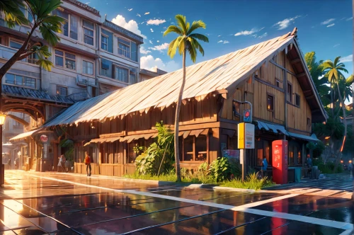 honolulu,tropical house,wooden houses,seaside resort,3d rendered,render,polynesia,palm branches,3d render,zanzibar,polynesian,apartment house,3d rendering,development concept,tahiti,color is changable in ps,resort town,tropical island,fiji,wooden house,Anime,Anime,General