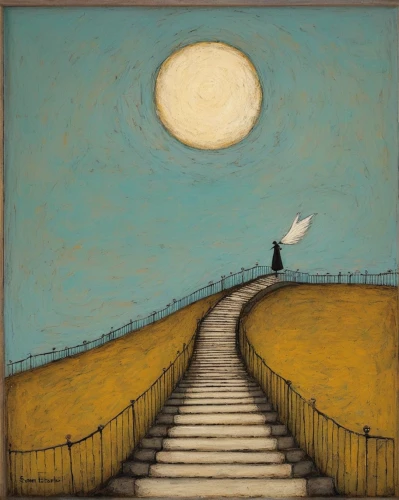 vincent van gough,moon walk,vincent van gogh,blue moon,pathway,hanging moon,stairway to heaven,man at the sea,the path,stairway,pedestrian,the way,herfstanemoon,the road to the sea,andreas cross,jacob's ladder,pilgrim,phase of the moon,guiding light,ervin hervé-lóránth,Art,Artistic Painting,Artistic Painting 49