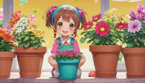 flower background,holding flowers,flower stand,flowerpot,flower pot,floral greeting,girl in flowers,miku maekawa,beautiful girl with flowers,potted flowers,flower bouquet,picking flowers,may flowers,bright flowers,spring background,gardening,cartoon flowers,girl picking flowers,flower shop,flower booth,Illustration,Japanese style,Japanese Style 02