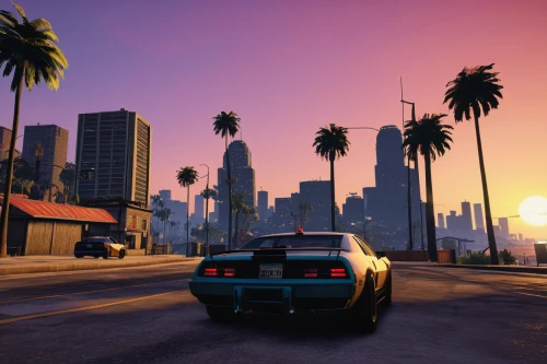 classic car and palm trees,skyline,street canyon,los angeles,south beach,freeway,miami,plymouth,boulevard,street racing,supra,city car,highway 1,gulf,city highway,dusk,cruising,sundown,city life,dusk background,Art,Artistic Painting,Artistic Painting 02