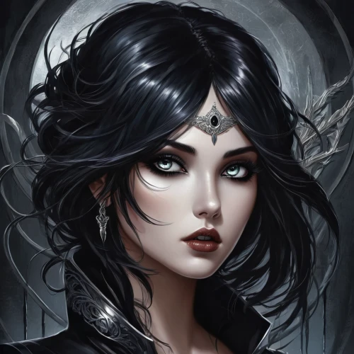 fantasy portrait,sorceress,gothic portrait,dark elf,gothic woman,the enchantress,fantasy art,dark angel,queen of the night,huntress,zodiac sign libra,vampire woman,priestess,fantasy woman,goth woman,vampire lady,dark art,black raven,widow,dark portrait,Conceptual Art,Fantasy,Fantasy 34