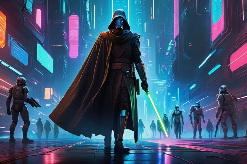 cg artwork,vader,darth vader,storm troops,jedi,lightsaber,lando,republic,dark side,empire,sci fiction illustration,imperial,force,would a background,star wars,concept art,sci - fi,sci-fi,neon arrows,sci fi,Art,Classical Oil Painting,Classical Oil Painting 41