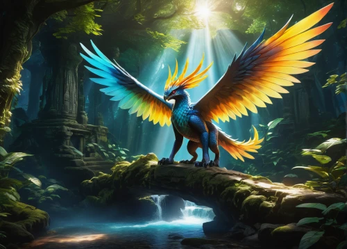 blue and gold macaw,bird of paradise,quetzal,fairies aloft,garuda,bird-of-paradise,gonepteryx cleopatra,fantasy picture,faerie,faery,gryphon,macaws blue gold,griffon bruxellois,bird kingdom,macaw,harpy,fantasy art,winged,angel wing,beautiful macaw,Illustration,Abstract Fantasy,Abstract Fantasy 04