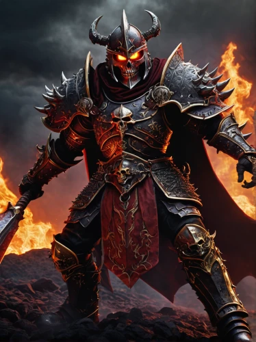 warlord,massively multiplayer online role-playing game,fire background,death god,fire devil,diablo,dane axe,burning earth,raider,iron mask hero,fantasy warrior,inferno,viking,molten,dodge warlock,burning torch,centurion,nördlinger ries,scorched earth,magma,Illustration,Realistic Fantasy,Realistic Fantasy 33