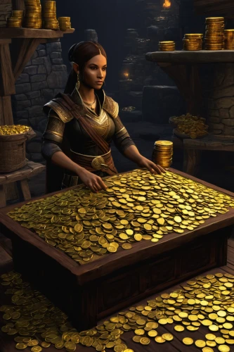 gold bullion,merchant,gold shop,gold is money,coins,coins stacks,gold bar shop,windfall,salesgirl,gold business,bullion,gold value,gold mining,gold jewelry,pennies,treasure chest,hoard,gold wall,gold price,tokens,Conceptual Art,Oil color,Oil Color 18