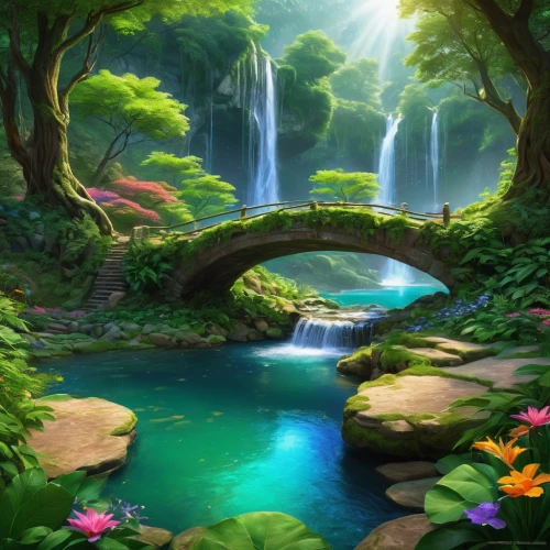 fantasy landscape,green waterfall,cartoon video game background,fairy world,fairy forest,landscape background,mountain spring,fantasy picture,full hd wallpaper,beautiful landscape,fairytale forest,forest landscape,beauty scene,nature landscape,natural scenery,underwater oasis,the natural scenery,japan landscape,crescent spring,river landscape,Unique,3D,Modern Sculpture