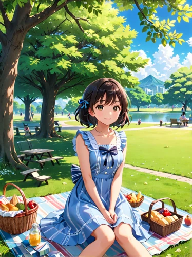 picnic,euphonium,picnic basket,summer day,summer background,picnic table,haruhi suzumiya sos brigade,idyllic,himuto,playmat,spring background,sakura background,springtime background,on the grass,japanese sakura background,sitting,picnic boat,park bench,summer bbq,in the park,Anime,Anime,Traditional