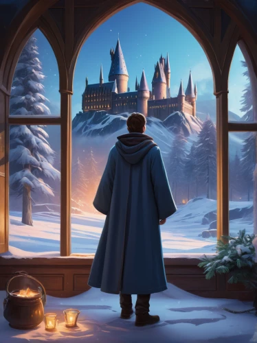 hogwarts,hamelin,cg artwork,winter magic,fantasy picture,christmas banner,harry potter,hall of the fallen,winter background,potter,christmas wallpaper,eternal snow,background image,a fairy tale,magical adventure,albus,snow house,fourth advent,house silhouette,magical moment,Art,Artistic Painting,Artistic Painting 41