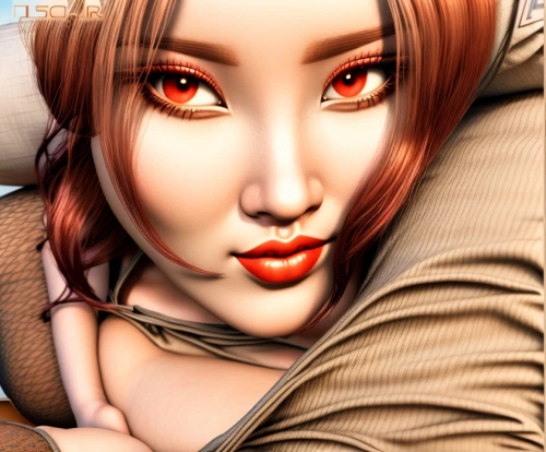 realdoll,vampire woman,fire red eyes,vampire lady,red-eye effect,cosmetic,red eyes,rosa ' amber cover,darth talon,cinnamon girl,red skin,fire siren,female doll,fantasy portrait,anime 3d,red lantern,geisha girl,scarlet witch,doll's facial features,women's eyes