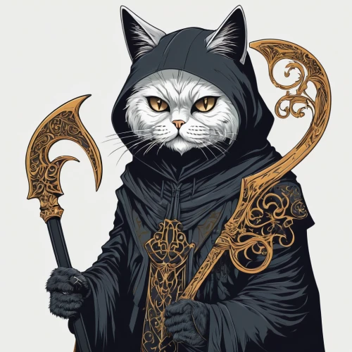 cat warrior,cat vector,mage,capricorn kitz,cat sparrow,cat,dodge warlock,scythe,magus,napoleon cat,cat image,feline,animal feline,the cat,cat-ketch,wizard,chartreux,cat european,domestic cat,grimm reaper,Illustration,Vector,Vector 21