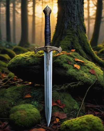 hunting knife,bowie knife,serrated blade,king sword,excalibur,sward,blade of grass,sabre,scabbard,sword,herb knife,dagger,heroic fantasy,black warrior,awesome arrow,blades of grass,aaa,aa,table knife,swordsman,Illustration,Children,Children 03