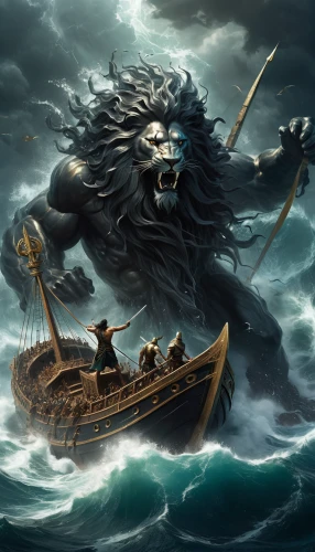 maelstrom,god of the sea,viking ship,poseidon,sea god,viking ships,fantasy picture,jon boat,tour to the sirens,poseidon god face,skull rowing,whaler,sea monsters,longship,heroic fantasy,fantasy art,the storm of the invasion,vikings,mergus,row row row your boat,Conceptual Art,Fantasy,Fantasy 11