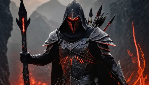 templar,warlord,dark elf,fire background,undead warlock,assassin,massively multiplayer online role-playing game,grimm reaper,death god,dodge warlock,black warrior,magma,spawn,witcher,lone warrior,reaper,skyrim,kadala,fantasy warrior,hooded man,Illustration,Realistic Fantasy,Realistic Fantasy 43