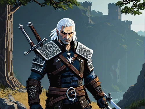 witcher,dane axe,male elf,mercenary,male character,lone warrior,dark elf,kadala,the wanderer,fantasy warrior,barbarian,paladin,warlord,northrend,fjord,castleguard,white walker,game character,cullen skink,mountain guide,Unique,Pixel,Pixel 01