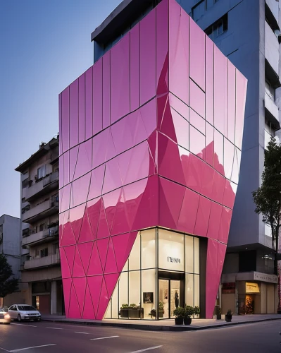 cubic house,cube house,athens art school,glass facade,cube stilt houses,building honeycomb,glass building,pink elephant,arq,facade panels,multistoreyed,modern architecture,pink squares,hotel w barcelona,cube love,geometric style,pink diamond,glass pyramid,modern building,frame house,Photography,General,Realistic