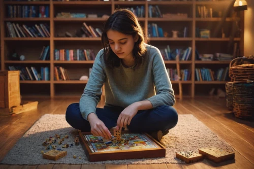 girl studying,board game,ouija board,jigsaw puzzle,settlers of catan,playing room,woman playing,child with a book,cubes games,chess player,tabletop game,ouija,scrabble letters,montessori,librarian,girl praying,building sets,wooden cubes,games of light,reading magnifying glass,Photography,Documentary Photography,Documentary Photography 04