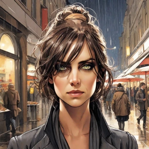 walking in the rain,city ​​portrait,sci fiction illustration,the girl at the station,the girl's face,game illustration,world digital painting,woman shopping,katniss,woman at cafe,girl walking away,rosa ' amber cover,head woman,woman walking,book cover,in the rain,a pedestrian,pedestrian,woman thinking,vesper,Digital Art,Comic