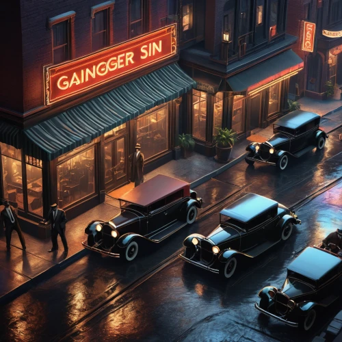 gangstar,game illustration,street canyon,gangster car,rain bar,black city,chinatown,gangneoung,street scene,mobster car,street life,city corner,gas lamp,game art,concept art,car hop,range rover,city car,rainy,gas-station,Photography,Fashion Photography,Fashion Photography 18