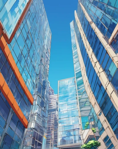 glass facades,glass building,city buildings,glass facade,buildings,office buildings,skyscrapers,tall buildings,skyscraper,business district,glass blocks,city scape,kirrarchitecture,urban towers,cityscape,structural glass,high rises,sky apartment,skyscraper town,skycraper,Illustration,Japanese style,Japanese Style 03