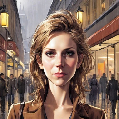 the girl at the station,sci fiction illustration,city ​​portrait,a pedestrian,the girl's face,girl in a long,pedestrian,woman thinking,mystery book cover,world digital painting,woman shopping,head woman,female doctor,cigarette girl,woman walking,girl walking away,spectator,blonde woman,mary-gold,women's novels,Digital Art,Comic