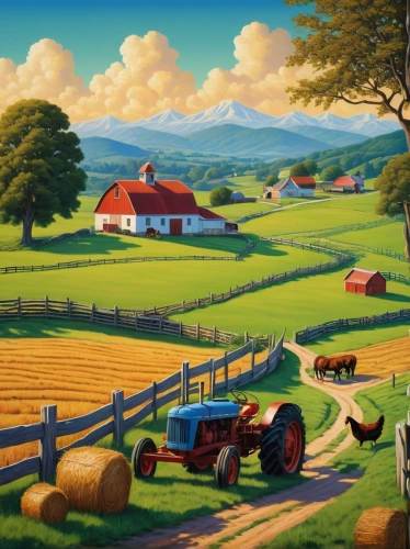 farm landscape,rural landscape,farm background,hay farm,farm tractor,farmland,landscape background,agriculture,home landscape,agricultural,meadow landscape,countryside,farms,farmstead,farm,rural,field of cereals,agricultural machinery,country side,tractor,Art,Artistic Painting,Artistic Painting 06