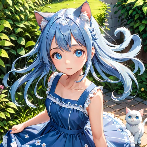 cat with blue eyes,cat ears,cat kawaii,cute cat,blue and white,nyan,heterochromia,aqua,miku,cat child,stray cat,cat,kittens,umiuchiwa,cat on a blue background,blue eyes cat,kitty,meowing,tiara,katz,Anime,Anime,Traditional