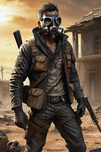 smoke background,sandstorm,post apocalyptic,pubg mascot,mercenary,wasteland,gas mask,combat medic,respirators,pollution mask,bandit,detonator,gi,poison gas,rifleman,fallout,bandit theft,erbore,mad max,fallout4,Illustration,American Style,American Style 13