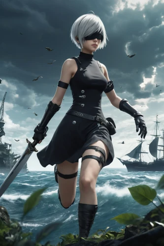 a200,kantai collection sailor,piko,the sea maid,delta sailor,monsoon banner,swordswoman,black flag,black pearl,kantai,seafarer,scythe,tiber riven,scarlet sail,sailor,sea,sea fantasy,at sea,black snake,seafaring,Illustration,Realistic Fantasy,Realistic Fantasy 19