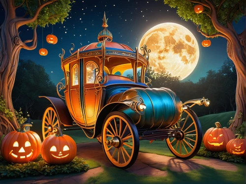 halloween travel trailer,halloween car,halloween truck,old halloween car,moon car,wooden carriage,halloween illustration,wooden wagon,halloween background,stagecoach,halloweenchallenge,pumpkin patch,halloween scene,candy pumpkin,halloween poster,witch driving a car,halloween night,halloween icons,helloween,ghost locomotive,Conceptual Art,Fantasy,Fantasy 16