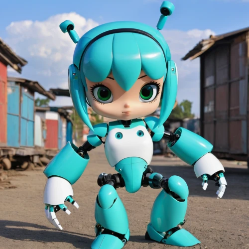 hatsune miku,minibot,miku,cyan,soft robot,kotobukiya,robot,robotic,bot,wind-up toy,chat bot,mecha,robotics,blue wooden bee,3d model,3d figure,vocaloid,mech,anime 3d,robots,Photography,General,Realistic