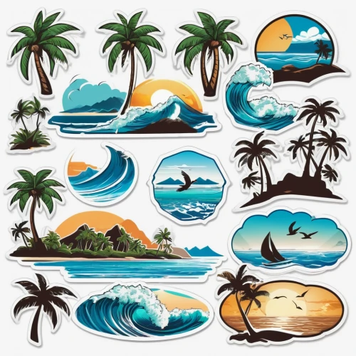 summer clip art,clipart sticker,nautical clip art,surfboards,houses clipart,icon set,retro 1950's clip art,scrapbook clip art,summer icons,fruits icons,ice cream icons,set of icons,coastal and oceanic landforms,seamless pattern,coconut trees,background vector,background pattern,patterned labels,surfing equipment,islands,Unique,Design,Sticker