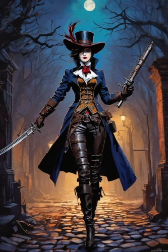 dodge warlock,swordswoman,halloween witch,hatter,vampire woman,danse macabre,musketeer,huntress,witch,halloween background,pilgrim,scythe,witch broom,wicked witch of the west,sorceress,vampire lady,fantasy picture,undead warlock,halloween poster,ranger,Conceptual Art,Oil color,Oil Color 25