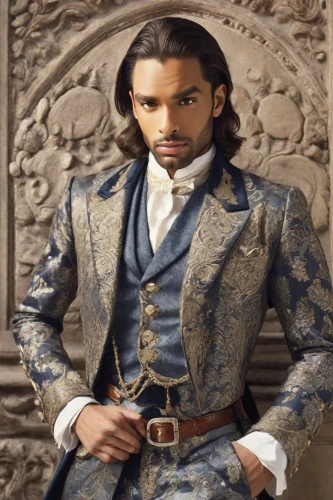 frock coat,imperial coat,persian poet,aristocrat,conquistador,men's suit,suit of spades,napoleon iii style,gentlemanly,prince of wales,male model,king caudata,cravat,from persian shah,indian celebrity,prince of wales feathers,persian,men's wear,grand duke,prince,Photography,Realistic