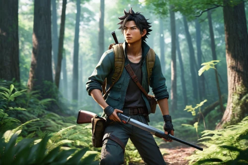 cg artwork,game art,male character,forest man,game illustration,pine,farmer in the woods,main character,concept art,hunter,black pine,the wanderer,ren,game character,fen,yukio,goki,nikko,pine forest,4k wallpaper,Illustration,Japanese style,Japanese Style 11