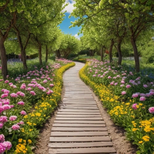 pathway,wooden path,tree lined path,flower garden,field of flowers,flower field,hiking path,the mystical path,walkway,splendor of flowers,forest path,flowers field,springtime background,flower meadow,meadow landscape,to the garden,aaa,landscape background,the path,spring nature,Photography,General,Realistic