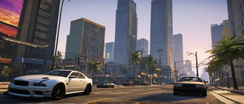 street canyon,business district,city car,city highway,skyline,city life,street racing,boulevard,tall buildings,city corner,graphics,financial district,screenshot,racing road,big city,bmw x6,bmw m coupe,downtown,los angeles,golden hour,Illustration,Abstract Fantasy,Abstract Fantasy 01