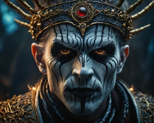 warlord,lokportrait,poseidon god face,emperor,shaman,tribal chief,wild emperor,dark elf,massively multiplayer online role-playing game,witcher,white walker,high priest,shamanic,emperor snake,death god,raider,ramses ii,imperator,the emperor's mustache,darth maul,Photography,General,Fantasy
