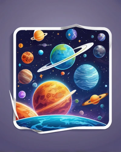 mobile video game vector background,spacescraft,life stage icon,android icon,download icon,planetarium,background vector,space art,planets,store icon,android game,map icon,systems icons,space,dribbble icon,astronomer,game illustration,sci fiction illustration,outer space,colorful foil background,Unique,Design,Sticker