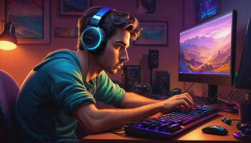 game illustration,world digital painting,man with a computer,lan,gamer,computer addiction,dj,gaming,computer game,gamer zone,digital painting,coder,pc,game drawing,streaming,freelancer,computer freak,hand digital painting,computer,gamers round,Conceptual Art,Daily,Daily 25